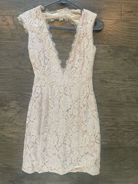 Francescas Feminine Sleeveless Lace V-Neck Dress Light Pink Size Small